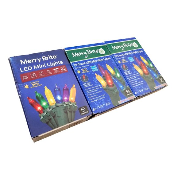 *NEW* 3-Pack Merry Brite Multi Color LED Mini Lights 70 Count Christmas 15 ft - Picture 2 of 4